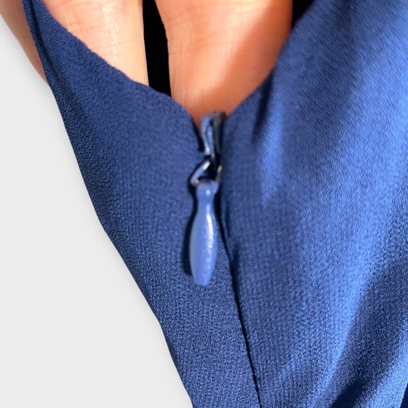 Lulu's Midi Cocktail Party Dress MEDIUM Blue V-neck Tiered Wedding Holiday NEW - Picture 7 of 11